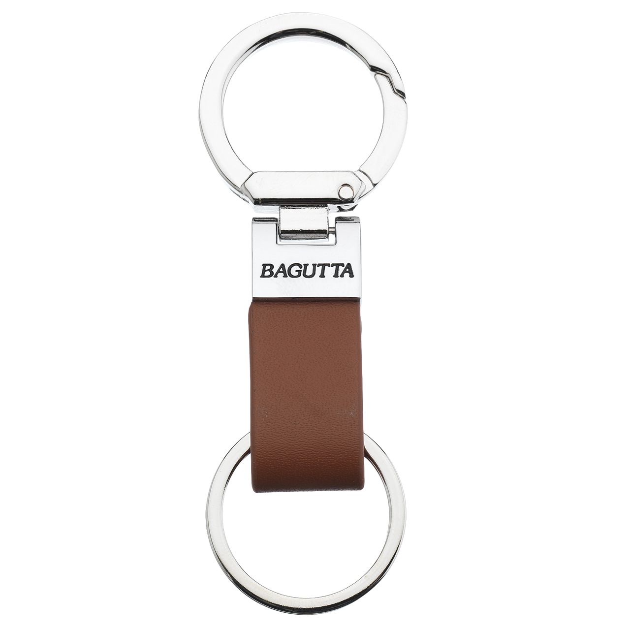 PORTACHIAVI CON MOSCHETTONE TONDO E SIMILPELLE MARRONE cm 10,5
